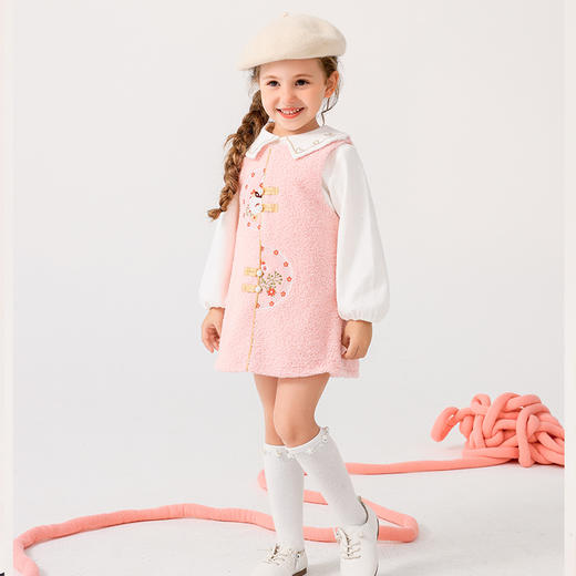 商场同款棉果果冬季女童连衣裙刺绣款中国风毛绒背心裙M422702422640 商品图0