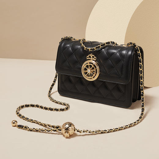 【立减30元】Safiya/索菲娅二层牛皮2022新款菱格包链条包单肩包女斜挎包女包 SF953015Y 商品图0