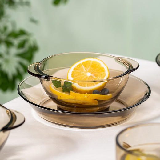 茶色餐具套装碗盘煲五件套茶色大号泡面碗沙拉碗耐高温微波碗盘煲餐具套装 A-KF004S/L5 商品图0