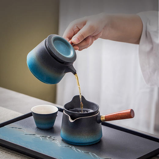 陶瓷功夫茶具套装家用客厅陶瓷茶杯茶盘轻奢现代泡茶整套礼盒 伊-楼宇双侧把套装（9头）+茶盘VH2b 商品图6