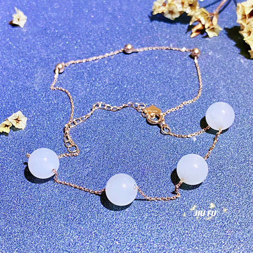 18K玫瑰金和田玉（白玉）玉珠手链-相伴/玉珠8mm 商品图2