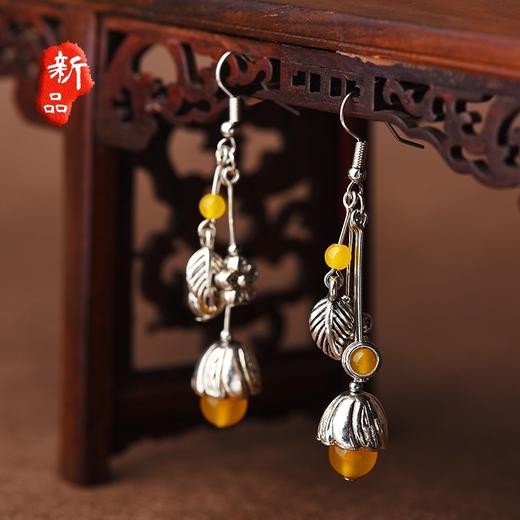 JGL-03220215民族风苗银黄玛瑙耳坠流苏耳饰简约大方百搭耳环 商品图0