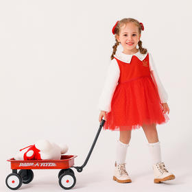 商场同款棉果果冬季女童圆领背心连衣裙毛呢网纱背心裙红色显白气质M422702422641