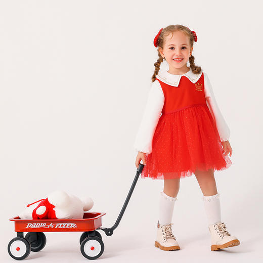 商场同款棉果果冬季女童圆领背心连衣裙毛呢网纱背心裙红色显白气质M422702422641 商品图0