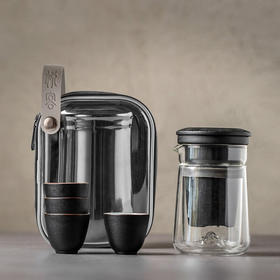 双层玻璃快客杯一壶三杯旅行功夫茶具便携式茶壶套装户外泡茶小型 悦客快客杯（黧黑）U1a（言调）