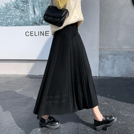 黛唯梵针织半身裙女秋冬天百褶伞裙中长款高腰a字毛线长裙子遮胯显瘦厚 商品图1