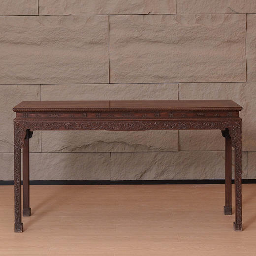 清 红木束腰马蹄腿西番莲纹条桌 商品图0