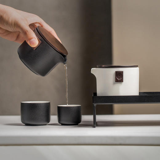 陶瓷旅行便携式快客杯一壶二杯户外小套陶瓷功夫茶具套装防烫 卓越快客杯（禅风白）T1b 商品图2