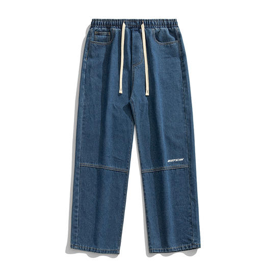 黛唯梵韩路新港风男装 直筒宽松牛仔裤男秋新款拼接潮牌水洗复古长裤子 商品图4