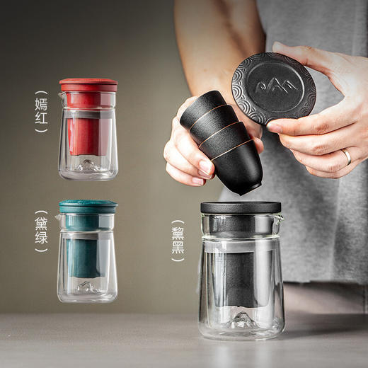 双层玻璃快客杯一壶三杯旅行功夫茶具便携式茶壶套装户外泡茶小型 悦客快客杯（黧黑）U1a（言调） 商品图5