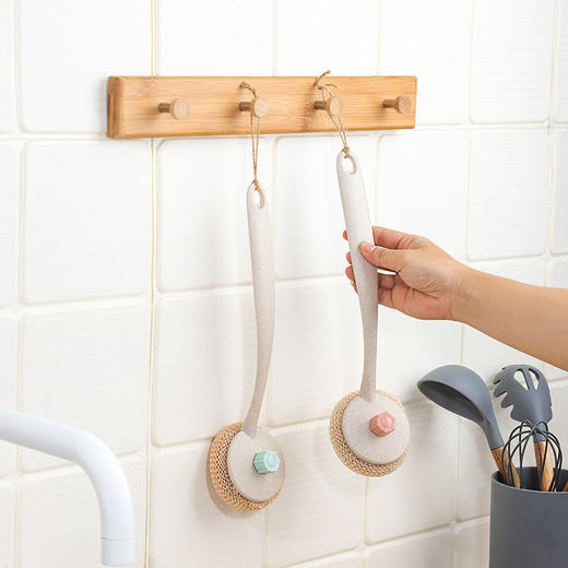 【10只装】小麦秸秆清洁球竹纤维纳米刷锅神器带手柄钢丝球不掉渣家用洗锅刷 商品图6