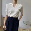 黛唯梵套头polo领针织衫8150 秋季纯色翻领修身上衣五分袖宽松女士毛衣 商品缩略图0