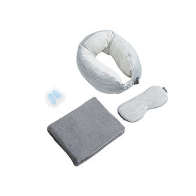 又见美物 旅行出差办公睡眠套装四件套 温凉双面颈枕眼罩披肩毯盖毯围巾收纳包 EB4Z01