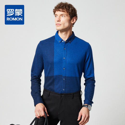 【专柜同款&羊毛混纺】罗蒙春秋季男装针织长袖衬衫男士商务休闲舒适保暖衬衣男 商品图2