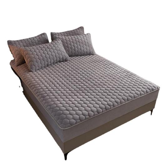 素色六边形牛奶绒夹棉床笠秋冬保暖床套席梦思床垫保护套防滑床罩 商品图4