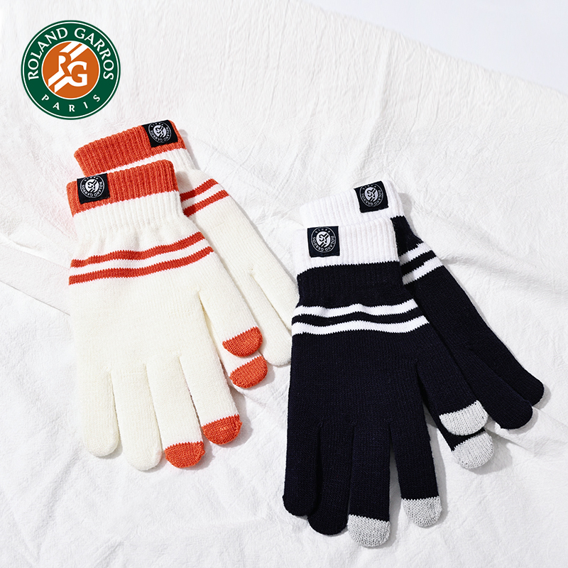 罗兰加洛斯法网手套冬季保暖触屏手套针织加厚法式复古情侣款