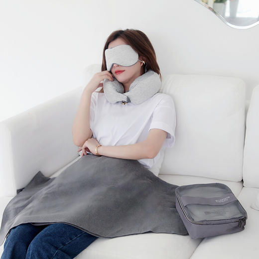 又见美物 旅行出差办公睡眠套装四件套 温凉双面颈枕眼罩披肩毯盖毯围巾收纳包 EB4Z01 商品图2