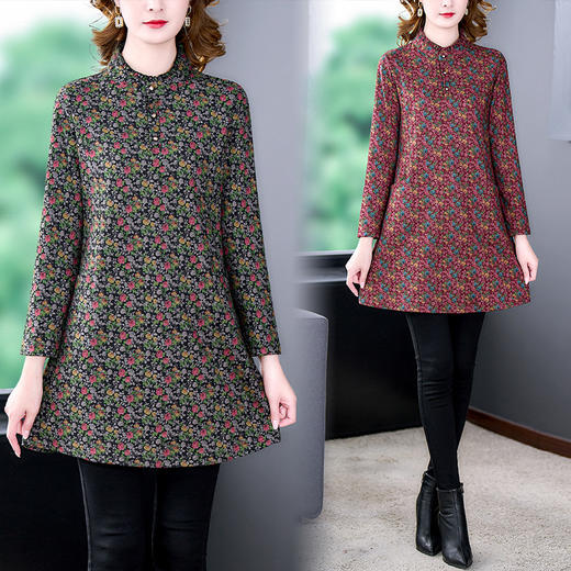 秋冬新款，中长款立领印花加厚德绒连衣裙KQL-818 商品图4