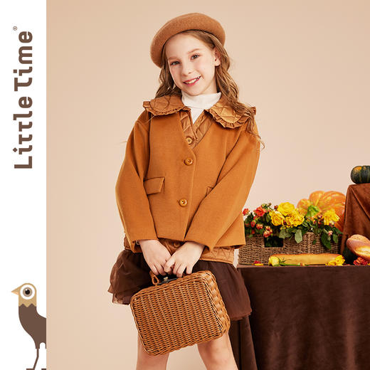 littletime女童小香风马甲外套两件套仿毛呢2022秋冬新款洋气套装 商品图0