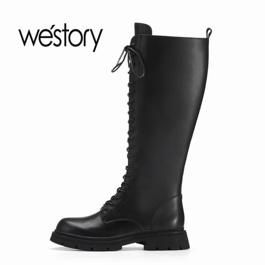 westory2022年秋冬新款黑色长靴交叉系带显瘦骑士靴82521 商品图1