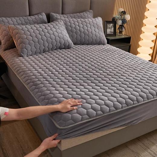 素色六边形牛奶绒夹棉床笠秋冬保暖床套席梦思床垫保护套防滑床罩 商品图7