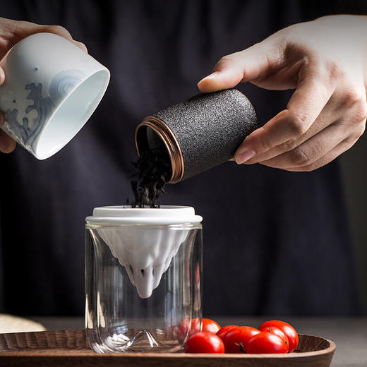 陶瓷便携式旅行茶具玻璃随行杯车载过滤泡茶杯户外茶水分离杯 山岳旅行茶杯-山川款B1f 商品图4