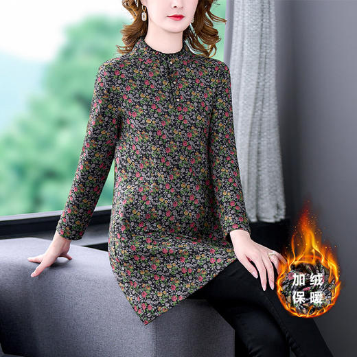 秋冬新款，中长款立领印花加厚德绒连衣裙KQL-818 商品图2