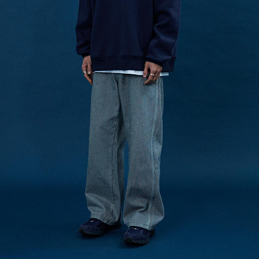 SUPERTOFU/复古工装口裤袋 宽松直筒 色织条纹工装裤 商品图1