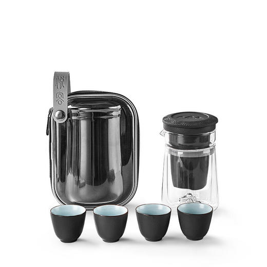双层玻璃快客杯一壶三杯旅行功夫茶具便携式茶壶套装户外泡茶小型 悦客快客杯（黧黑）U1a（言调） 商品图3