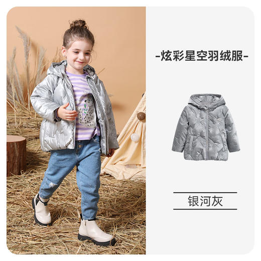 【断码清仓】i-baby儿童恒温羽绒服 白鹅绒时尚星空压印连帽保暖外套E1210396 商品图8