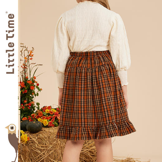 littletime女童百褶裙秋冬2022小格子复古A字半身裙英伦加绒短裙 商品图4