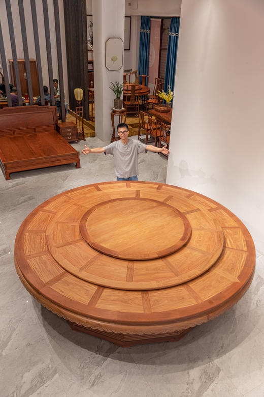 红桥红  家具严选  缅甸花梨(大果紫檀）  【320 花边底座圆餐桌】 商品图7