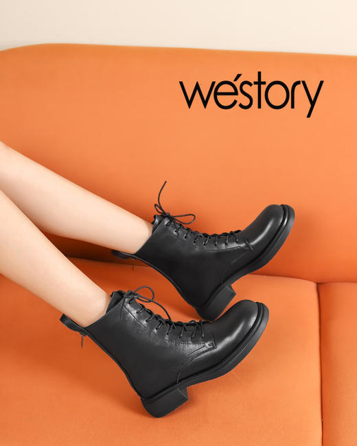 westory22年秋冬新款单靴马丁靴交叉绑带复古英伦风短靴82561 商品图4