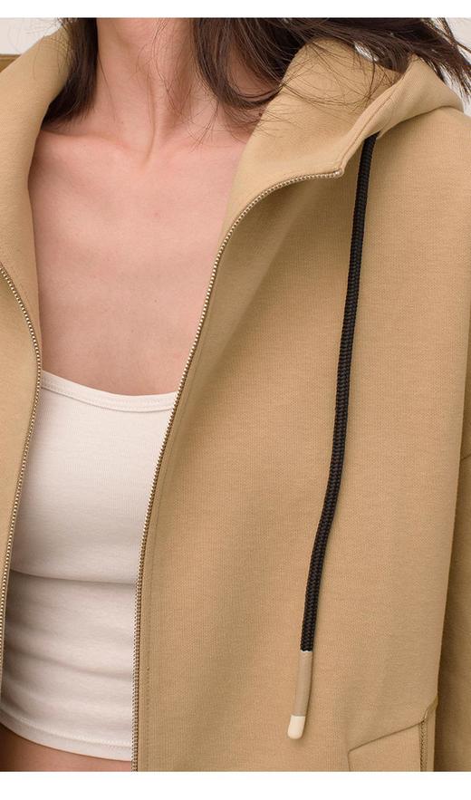 2楼名邦全棉卡其色连帽卫衣开衫 商品图3