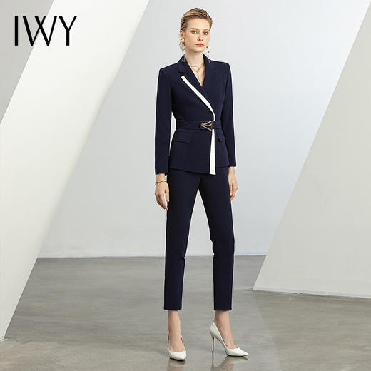 IWY藏青色休闲西装套装女夏高级感通勤长袖西服职业装气质女神范CP1593 商品图4
