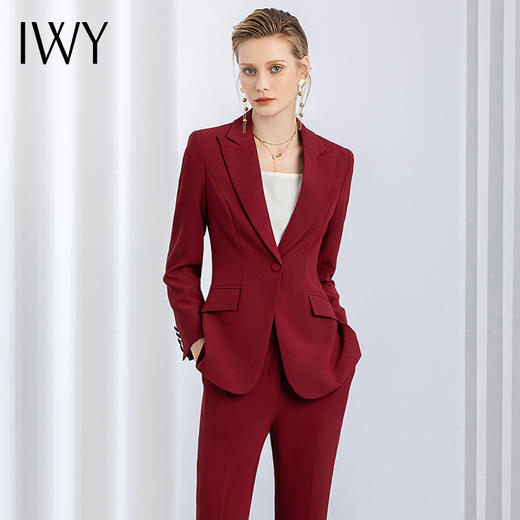 IWY/秋冬新款酒红色职业西装套装女宴会主持人商务修身正装厚款 CP11359 商品图5