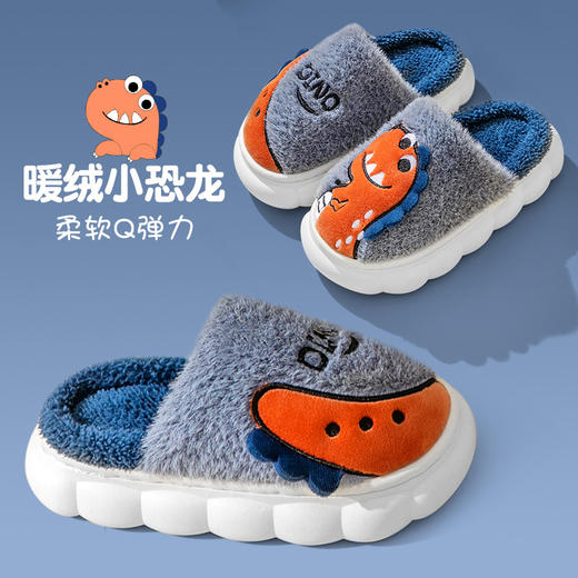 【暖心卡通棉拖 很温暖也很可爱】儿童棉拖鞋秋冬季中大童恐龙可爱男小孩毛绒拖鞋女童家居室内鞋 商品图0