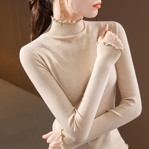 半高领针织打底衫，减龄木耳边套头保暖内搭上衣SG-I2D3137 商品图0