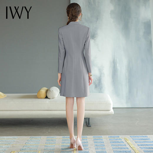 IWY/新款正式场合气质连衣裙秋装灰色职业装双排扣干练工作Q768 商品图3