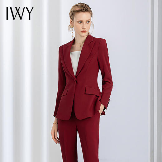 IWY/秋冬新款酒红色职业西装套装女宴会主持人商务修身正装厚款 CP11359 商品图0