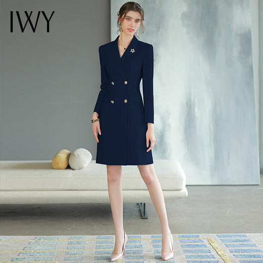 IWY/新款高端工作服职业气质女藏青色主持人上镜连衣裙美容院工作服Q768 商品图3