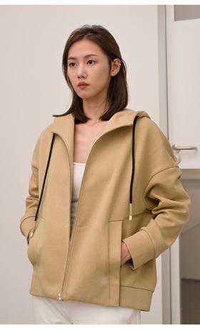2楼名邦全棉卡其色连帽卫衣开衫