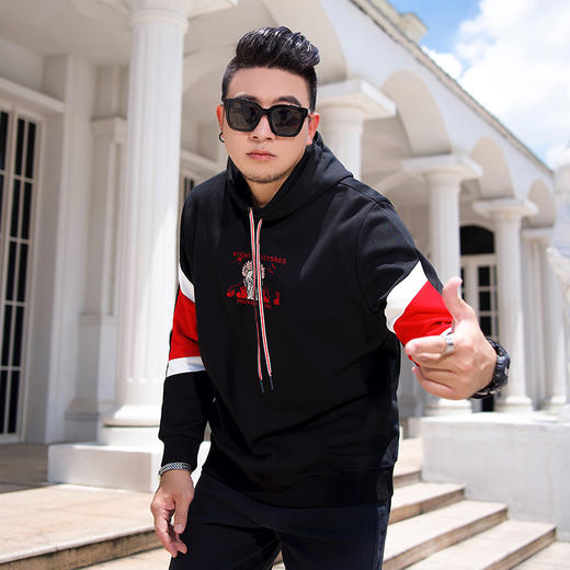 【新款DMH】潮牌大码男装胖子新款忍者刺绣撞色连帽卫衣帽衫男长袖 商品图2