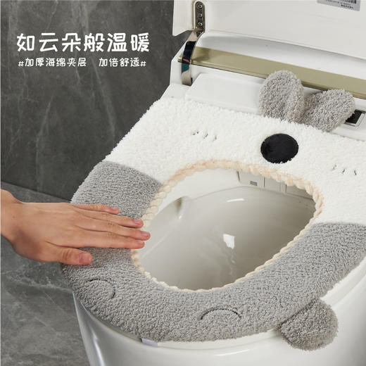 【加绒马桶坐垫】家用秋冬加厚保暖卡通马桶坐垫 可水洗手提坐便器垫圈背面防水 商品图2
