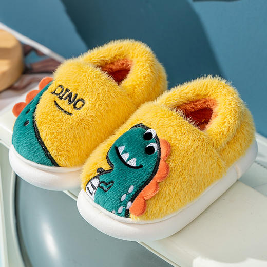 【甄选北美雪貂绒 科学设计 呵护小脚】冬季儿童棉拖鞋包跟女童男童恐龙室内毛毛拖鞋小童宝宝防滑棉鞋 商品图5