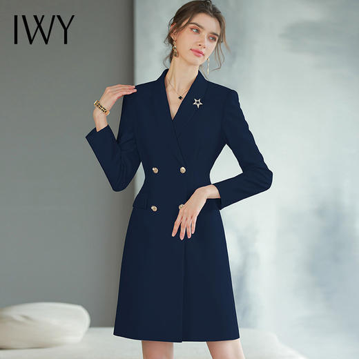 IWY/新款高端工作服职业气质女藏青色主持人上镜连衣裙美容院工作服Q768 商品图1