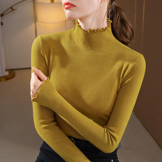半高领针织打底衫，减龄木耳边套头保暖内搭上衣SG-I2D3137 商品图1