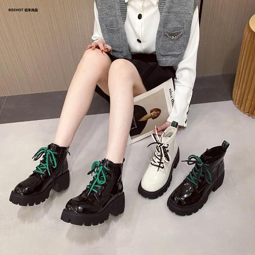 新品冬季薄绒漆皮厚底马丁靴797B25550 商品图0