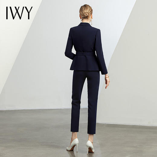 IWY藏青色休闲西装套装女夏高级感通勤长袖西服职业装气质女神范CP1593 商品图3