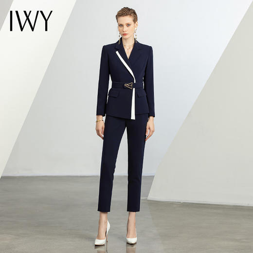 IWY藏青色休闲西装套装女夏高级感通勤长袖西服职业装气质女神范CP1593 商品图0